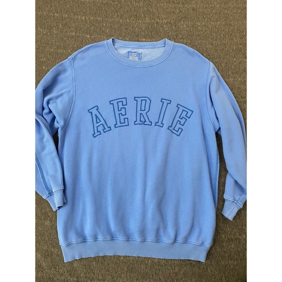 aerie Tops - Aerie Womens Blue Embroidered Logo Crewneck Sweatshirt Oversized Fleece Medium